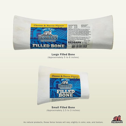 Redbarn Pet Products Large Filled Dog Bones, Cheese & Bacon Flavor - Long Lasting Stuffed Femur Chew Treat Made in USA - 4 Count - Packaging May Vary