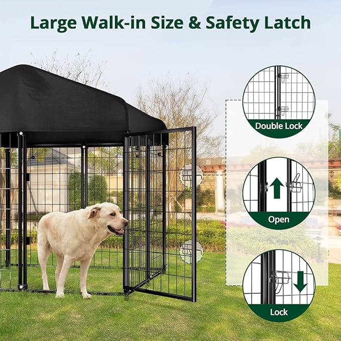 PawGiant Dog Kennel Outdoor, Dog House with Roof Waterproof Cover for Medium to Small Dog Outside 4ft x 4ft x 4.5ft, Pet Enclosures Crate Cage Playpen Run Indoor