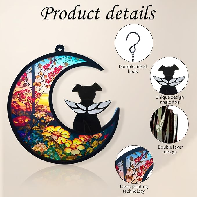 DIY Dog Angel Memorial Suncatcher, Pet Sympathy Keychain with Sympathy Card, Memorial Gifts for Loss of Dog, Pet Passing Away Remembrance Gift (Sunflower)