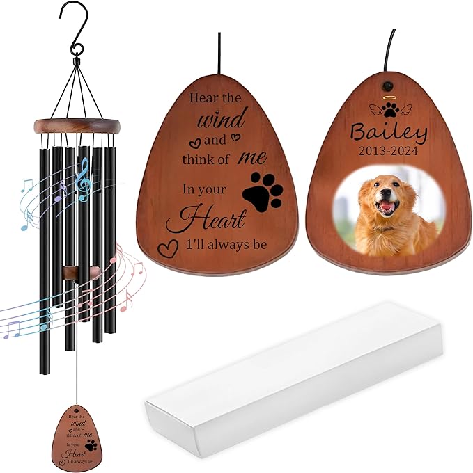 Personalized Pet Memorial Wind Chimes-Custom Sympathy Gift for Loss of Dog or Cat-Keepsake in Memory of Beloved Pet-Comforting Bereavement Gift for Grieving Pet Owners (Pet-Image)