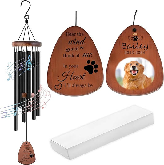 Personalized Pet Memorial Wind Chimes-Custom Sympathy Gift for Loss of Dog or Cat-Keepsake in Memory of Beloved Pet-Comforting Bereavement Gift for Grieving Pet Owners (Pet-Image)