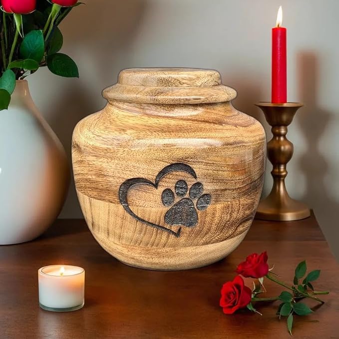 Wooden Urn for Dog Wooden Pet urn Cremation Urn for pet Urns for Dogs Ashes Wooden Pet Urn Box Small Wooden urn (Large (8" Hx7 Diameter)(130Cu/In))