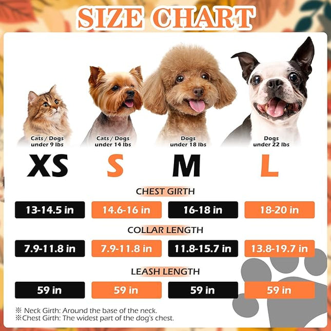EXPAWLORER Thanksgiving Autumn Puppy Harness - Dog Collar and Leash - Soft Mesh Padded Adjustable Step in Small Dog Vest Harness No Pull, Reflective Escape Proof for Outdoor Walking, Orange S