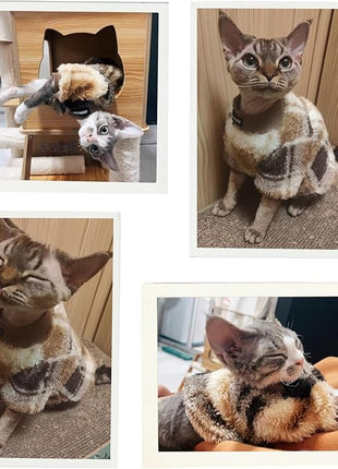 Cat Double-Sided Fleece Clothes, Soft Warm Winter Jumpsuit Sweater Shirt Clothing for Hairless Sphynx, Devon & All Indoor Kittens (Green,S)