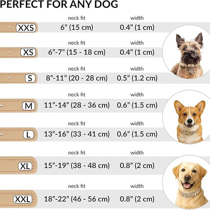 CollarDirect Rolled Leather Dog Collar, Soft Padded Round Puppy Collar, Handmade Genuine Leather Collar Dog Small Large Cat Collars 13 Colors (11-14 Inch, Beige Textured)