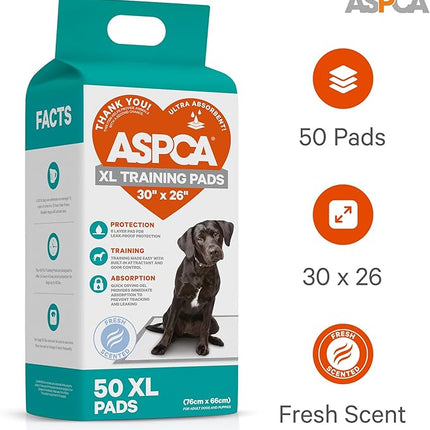ASPCA Scented Puppy Pads, [50 Count], Dog Pee Pads for Training, Absorbent Potty Pads for Dogs, Quick-Drying Leakproof Large Dog Pads with Odor Control, 26"x30", XL Puppy Pads for Indoor/Outdoor Use