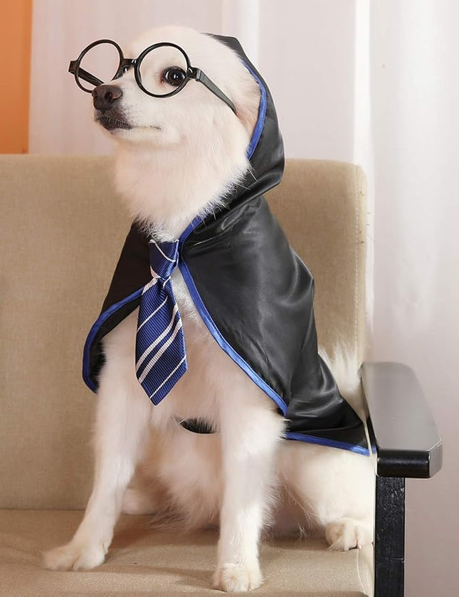 Halloween Dog Costume Wizard Pet Shirt Funny Cat Clothes for Dogs Cats Clothing Outfits with Glasses (Large,Blue)