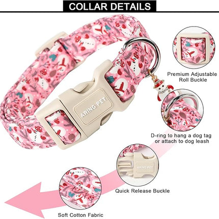 ARING PET Christmas Dog Collar-Cute Winter Pink Snowman Dog Collars, Adjustable Christmas Pet Collars Puppy Collar with Quick Release Buckle for Girl&Boy Dogs