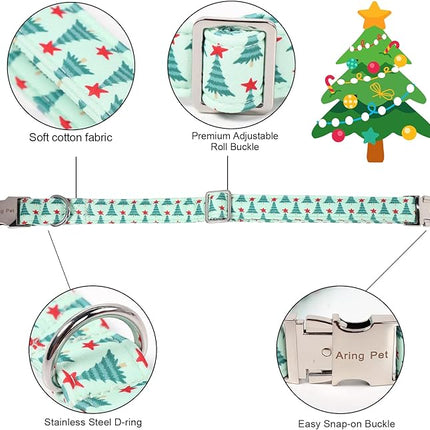 ARING PET Christmas Dog Collar with Bow, Cute Xmas Green Christmas Tree Bowtie Pet Collars for Puppy Small Medium Large Girl Boy Dogs-L