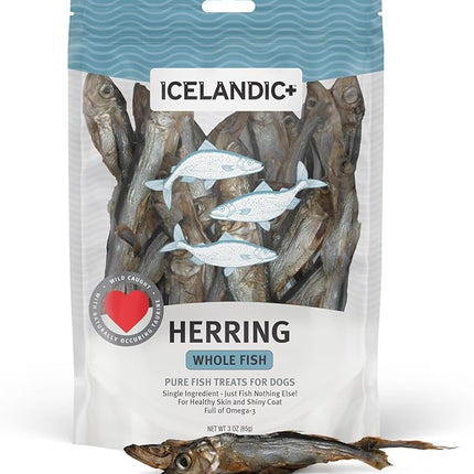 Icelandic+ Whole Fish Herring - 3oz Bag - Dog Treats, Pure Wild-Caught & Air-Dried, Single Ingredient Snack, Pet Chew, Just The Fish Nothing Else