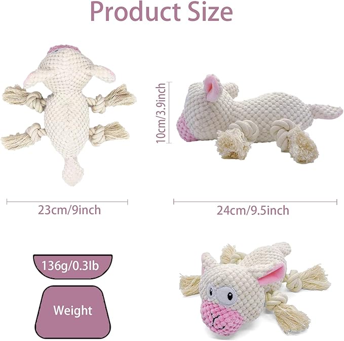 AIMETING Dog Toys, Durable Dog Chew Toys, Dog Squeak Toy with Fun Crinkle Paper, Plush Toys Suitable for Small, Medium, Large Dogs (Sheep)