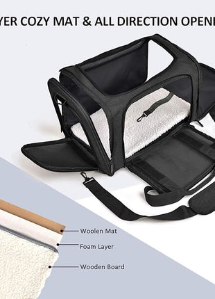 Cat Carriers Dog Carrier Pet Carrier for Small / Medium Cats Dogs Puppies (Up To 15lbs), TSA Airline Approved Small Dog Carrier Soft Sided, Collapsible Waterproof Travel Puppy Carrier -Black