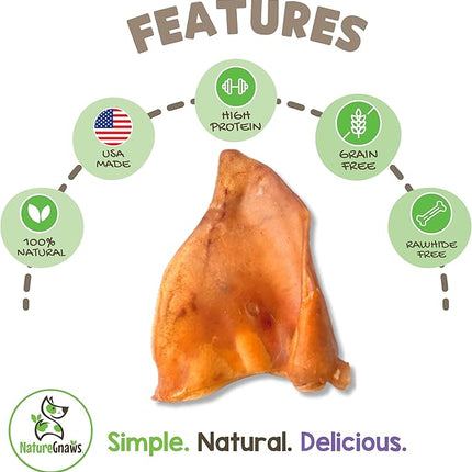 Nature Gnaws USA Pig Ears for Dogs (10 Count) - Thick Long Lasting for Aggressive Chewers and Large Dogs - Premium Natural Pork Dog Chew Bones - Rawhide Free