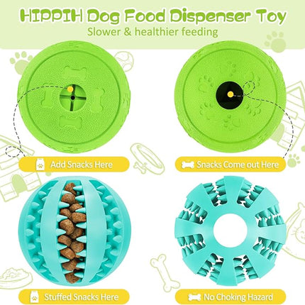 HIPPIH Dog Puzzle Toy 2 Pack, Interactive Dog Toys for Treat Dispensing, Durable Puppy Toys for Teething, Dog Treat Ball for Teeth/Slow Feeder/IQ Training/Playing, Blue-2.75‘’, Green-3.14‘’