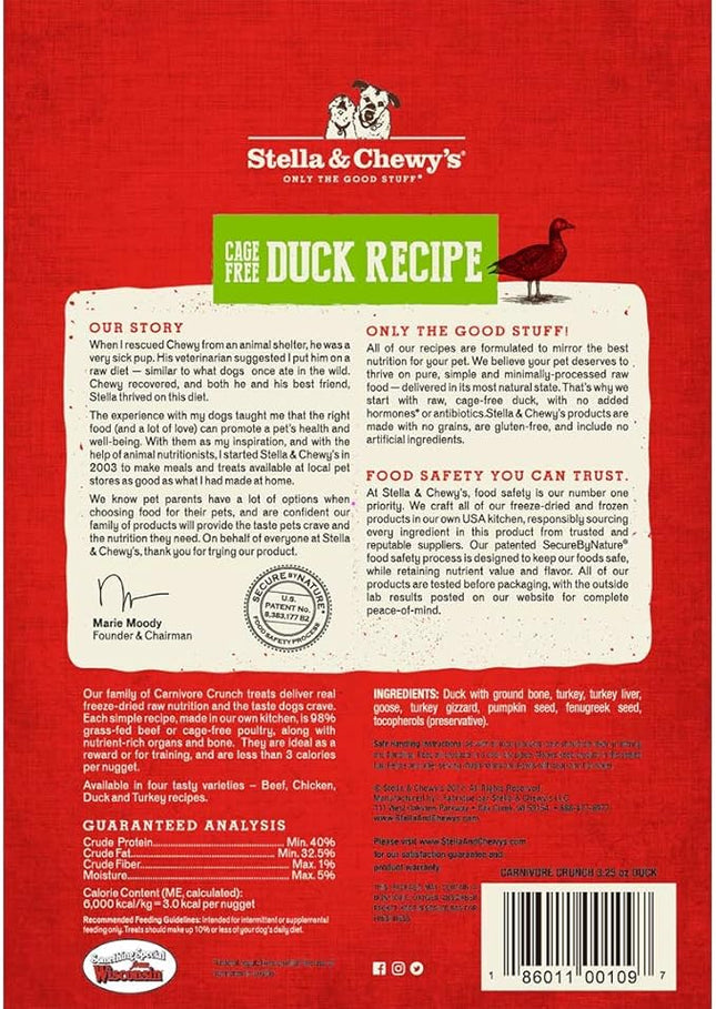 Stella & Chewy's Freeze-Dried Raw Dog Treats - Carnivore Crunch for Training - Natural Limited Ingredient, Grain-Free - Perfect for Picky Eaters - Duck Recipe - 3.25 oz Bag