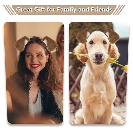 Beviliu Dog Ears Golden Movable, Realistic Animals Ears Headband Brown, Fluffy Cat Bunny Bear Costume Halloween Christmas for Washing Makeup Cosplay Birthday Party