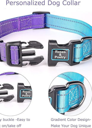 Roses&Poetry Reflective Dog Collar with Gradient Violet, Adjustable Durable Pet Collars for Small Medium Large Dogs (Violet-S)