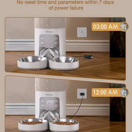 Automatic Cat Feeder for 2 Cats - Cat Food Dispenser with Double Bowls 6L, 10S Voice Recorder Programmable Timed Cat Feeder up to 6 Meals per Day