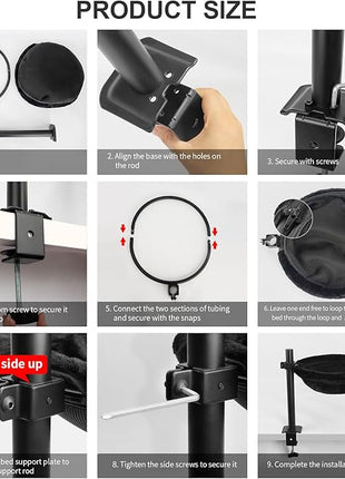 Cat Desk Bed - Machine Washable Reversible Cats Hammock for Large and Kitten - 360° Rotating & Height Adjustable - Supports Up to 45lbs - Indoor Cat Nest Furniture for Office & Game Tables - Black