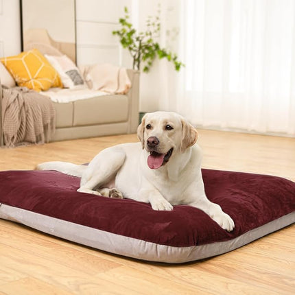 Magic Dog Super Soft Extra Large Dog Bed, 47 Inches Jumbo Orthopedic Foam Pet Beds with Anti Slip Bottom, Dog Sleeping Mattress with Removable and Washable Cover, Burgundy XL,47'' X 39'' X 3.7''