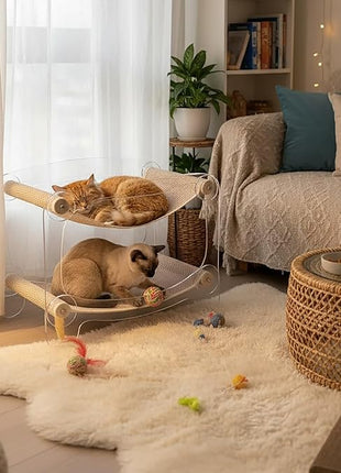 Cat bunk beds Cozy Acrylic cat Hammock cat Bed with sisal Scratcher - Double-Layer Hammock for Indoor Cats and Small Dogs - Soft & wear-Resistant