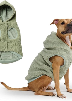 Spark Paws Fleece Dog Jacket, Hooded Sweater Vest, Warm Coat for Winter - Suitable for Small Medium Large XL XXL Breeds - Light Green - 2XL