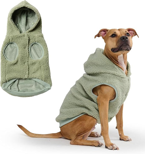 Spark Paws Fleece Dog Jacket, Hooded Sweater Vest, Warm Coat for Winter - Suitable for Small Medium Large XL XXL Breeds - Light Green - 2XL