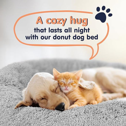 Donut Dog Bed - Premium Comfort for Anxiety Relief - Fluffy & Calming Design with Ultra-Plush Support | Cozy Round Dog Bed with Super Soft Circle Style (Grey, Medium)