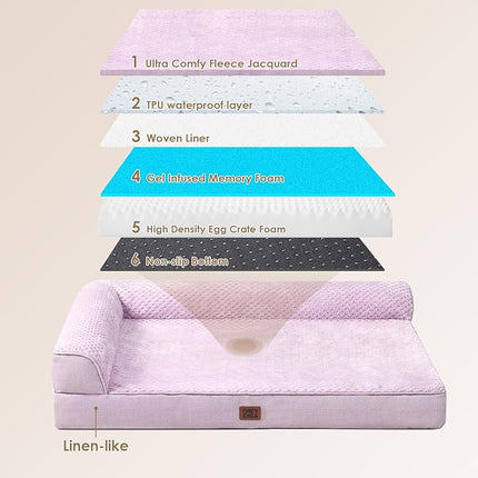 EHEYCIGA Memory Foam Dog Bed Medium Sized Dogs, Waterproof Dog Bed Orthopedic with Washable Removable Cover, Non-Slip Pet Bed Couch for Crate, 30x20x6 Inches, Lilac