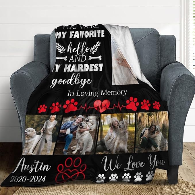 Custom Dog Memorial Gifts for Loss of Dog Cat, Personalized Dog Blankets with Photos, Pet Memorial Throw Blanket Gifts, Pet Loss Gifts, in Loving Memory Blanket for Dog Cat Lovers Dog Mom Dog Dad
