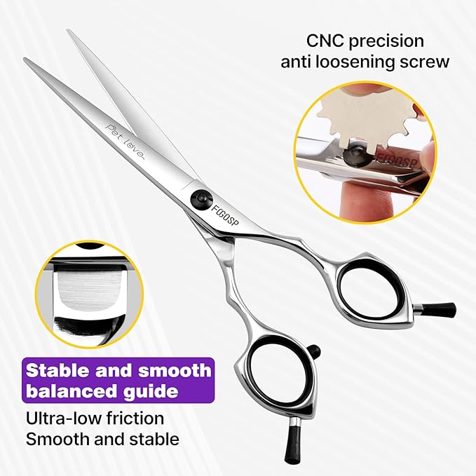 Straight Grooming Scissors for Dogs at Home 6.5 in Professional Dog Hair Scissor Trimming Small Dogs Pet Cat Shears Japan 440C Symmetric Handle Light Weight for Cutting Body Leg Hairs(6.5)