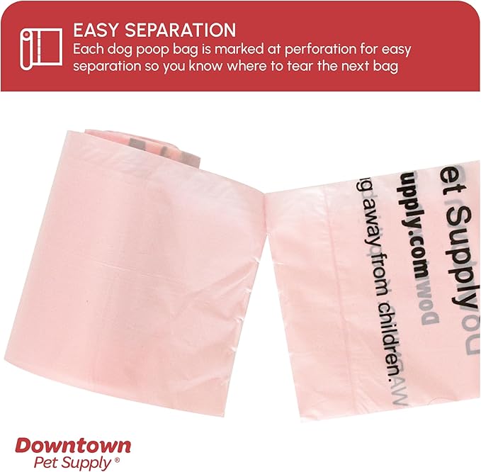 Downtown Pet Supply Unscented Poop Bags for Dogs with Dispenser, 1000 Count - Leak-Proof Dog Waste Bags and Bone-Shaped Dog Poop Bags Holder for Leash - Pastel Rainbow, 12.5" x 8.5"
