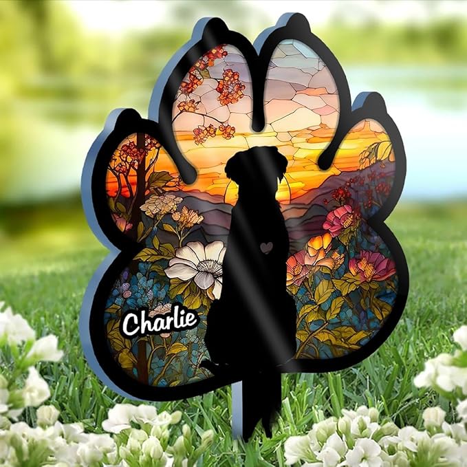 Pawfect House Custom Stain Glass Style Acrylic Garden Stake, Personalized Pet Memorial Gifts for Dogs, Love Knows No Goodbye, Loss of Pet Sympathy Gift Dog, Pets Loss Gifts, in Memory of Dog