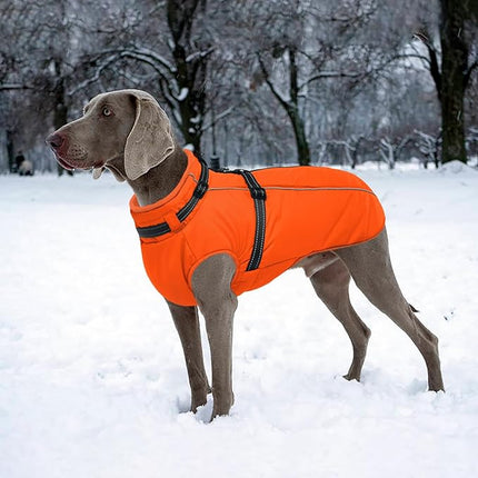 Lelepet Dog Winter Coat Waterproof Dog Jacket with Harness Built in Windproof Reflective Pet Coats for Small Medium Large Dogs, Thermal Fleece Lined Coats for Cold Weather Walking Hiking, Orange, XXL