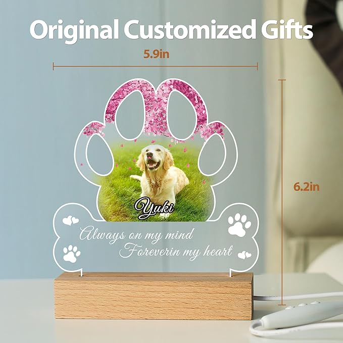 Pet Memorial Gifts for Dogs, Personalized Pet Memorial Night Lights, Dog Memorial Gifts for Loss of Dog, Loss of Dog Sympathy Gift, Dog Bereavement Remembrance Picture Frame (Design-C)