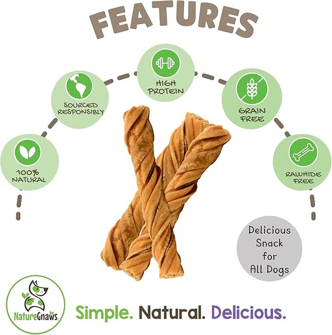 Nature Gnaws Tripe Twists for Dogs 4-5" (10 Count) - Crunchy Grain Free Reward Snack for Small, Medium & Large Breeds - Natural Beef Dog Chew Treats - Rawhide Free