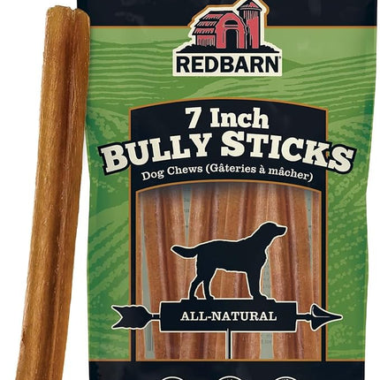 Redbarn Premium Bully Sticks for Dogs - 7 Inch, 6 Count - Long Lasting, Rawhide-Free, Slow Roasted, Low Odor & Highly Digestible, Single Ingredient Chews & All-Natural Dental Treats for Chewers