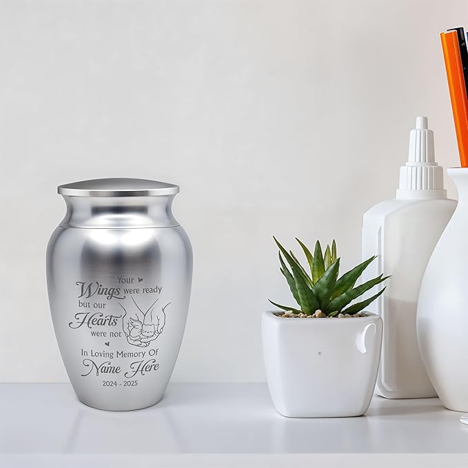 Artsy Woodsy Personalized Pet Memorial Cat Mini Urns Stainless Steel Decorative Keepsake Urns for Ashes 2.56 inch, Gifts for Cat Mom Dad Lovers Accessories in Loving Memory Loss (10, 2.56x1.77, Cat)