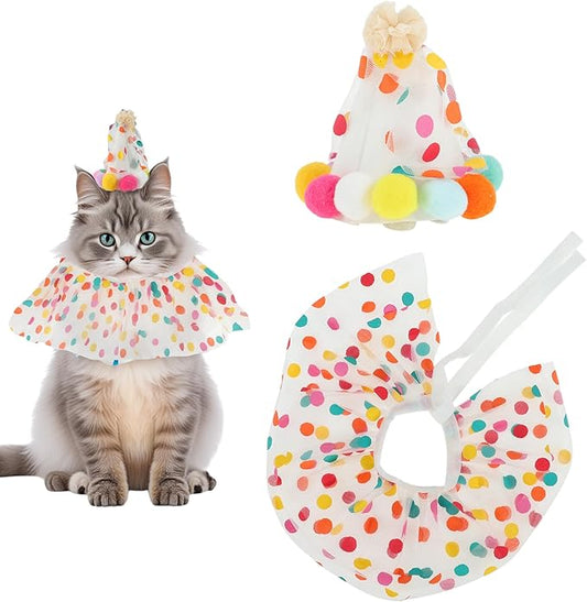 Cat Costume, Cat Birthday Bandana Scarf and Party Hat, Dog Birthday Decorations Set, Pet Outfit for Birthday Party Christmas, Large