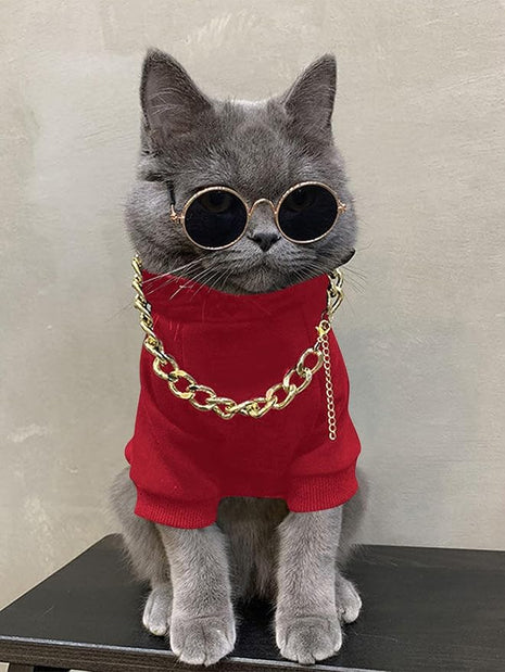 QWINEE 3Pcs Dog Hoodie Cat Apparel Dog Custume Set with Necklace and Sunglasses Pet Clothes for Puppy Small Medium Dogs Cats Red S