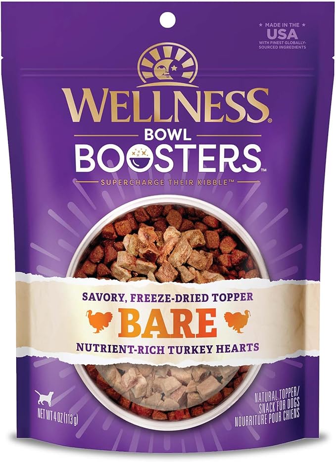 Wellness Bowl Boosters Bare, Dog Food Topper for Small, Medium, & Large Breeds, Grain Free, Natural, Freeze Dried, Turkey, 4 Ounce Bag (Pack of 1)