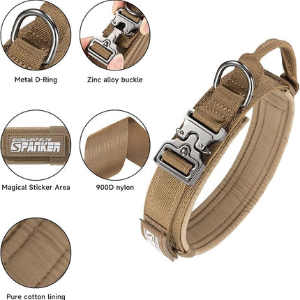 EXCELLENT ELITE SPANKER Tactical Dog Collar Nylon Adjustable Training Collar Military Dog Collar Heavy Duty Metal Buckle with Control Handle for Medium and Large Dogs with Patches(COB-M)