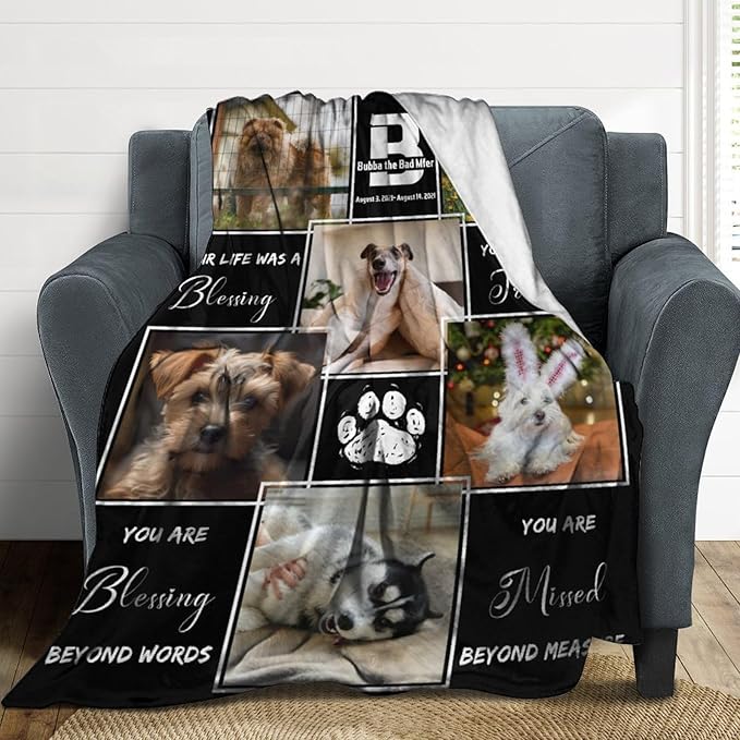 Custom Dog Memorial Gifts for Loss of Dog Cat, Personalized Dog Blankets with Photos, Pet Memorial Throw Blanket Gifts, Pet Loss Gifts, in Loving Memory Blanket for Dog Cat Lovers Dog Mom Dog Dad