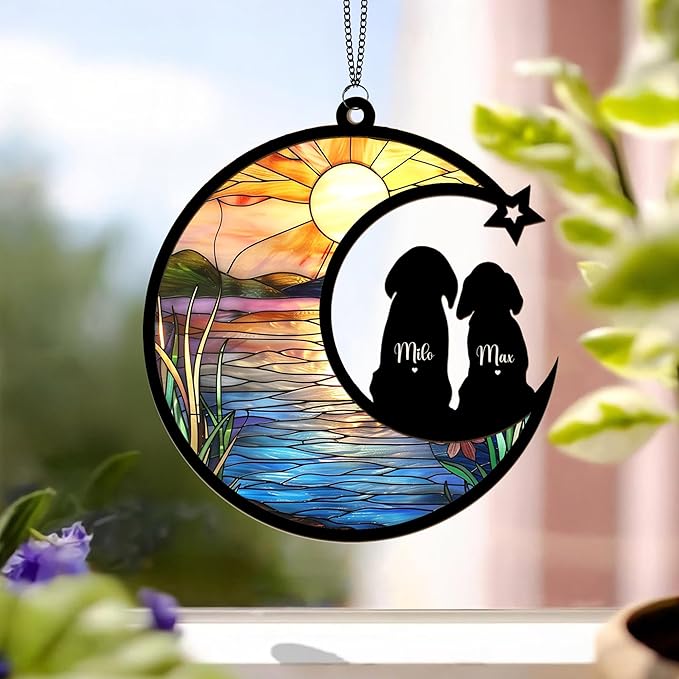 Personalized Pet Memorial Suncatcher – Custom Dog Cat Suncatcher with Name and Breed for Up to 3 Pets, Sympathy Gift for Pet Loss, Memorial Gift for Dog and Cat Lovers