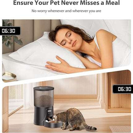 Automatic Cat Feeder: 4L Timed Cats Food Dispenser Programmable 1-6 Meal for Cat and Small Medium Dog- Auto Pet Feeder Easy to Set Up Dual Power Supply with Desiccant Bag| Detachable Washable