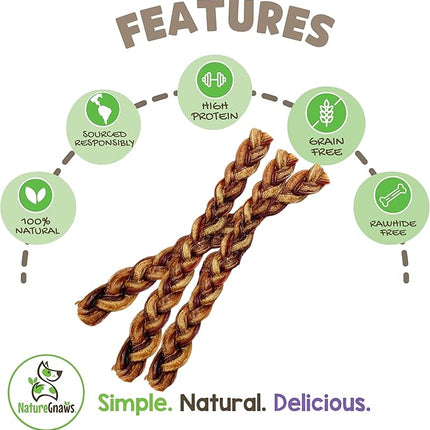Nature Gnaws Braided Bully Sticks for Dogs 11-12" (5 Count) - Long Lasting for Aggressive Chewers and Large Dogs - Natural Beef Dog Chew Bones
