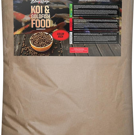 Blue Ridge Koi Fish Food 50lb - Koi Food Color Growth Formula, Goldfish Food, Premium Fish Food for Ponds, Ponds Fish Food, Floating Pond Pellets