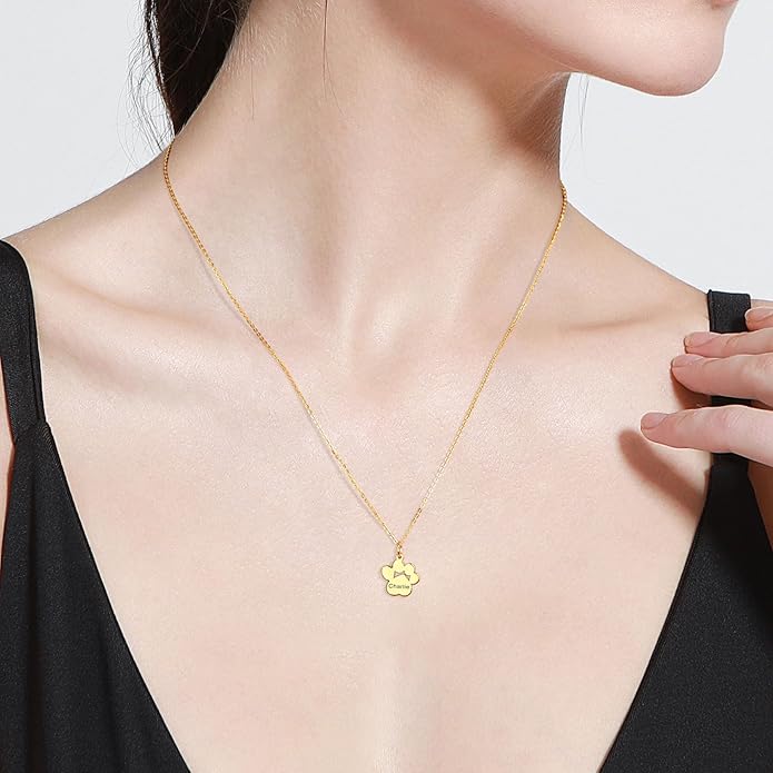 MeMeDIY Personalized Paw Print Necklace for Women Engraved Name Dog Paw Necklace Stainless Steel/925 Sterling Silver Paw Necklace Pet Memorial Necklace 1-4 Cat Paw Print Necklace