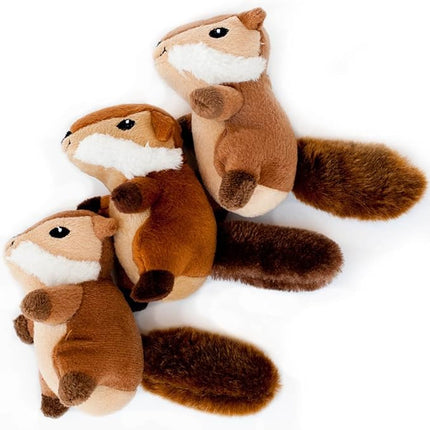 ZippyPaws - Woodland Friends Burrow, Interactive Squeaky Hide and Seek Plush Dog Toy - Chipmunk Miniz, 3 Pack