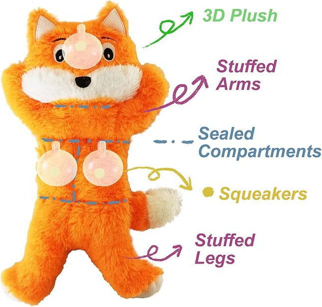 Jalousie 5 Pack 12'' Dog Toys Assortment - Plush Squeaky Toys for Medium to Large Breeds - Raccoon, Elk, Hippo, Fox, Sloth